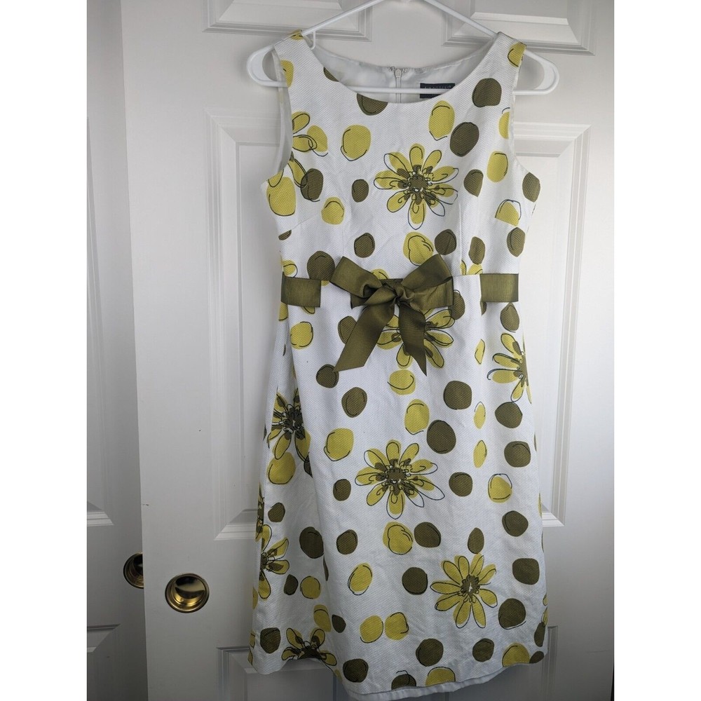 Kim Rogers Women's (10P) Sleeveless A-line White & Green Dress w/Green Ribbon